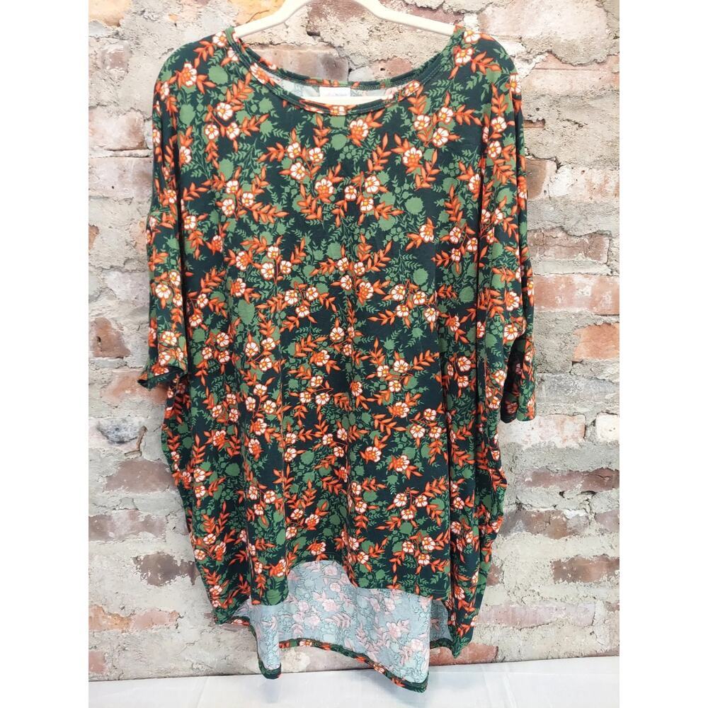 LuLaRoe Womens Tunic Top Shirt 2XL Green Orange Floral High Low Hem